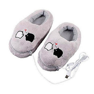 Practical Safe and Reliable Plush USB Foot Warmer Shoes Soft Electric Heating Slipper